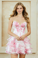 Load image into Gallery viewer, LA Merchandise LAA2069S Ruffle Tier Sweetheart Short Cocktail Dress Floral Corset Bodice HOCO Party Dress