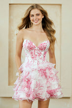 Load image into Gallery viewer, LA Merchandise LAA2069S Ruffle Tier Sweetheart Short Cocktail Dress Floral Corset Bodice HOCO Party Dress
