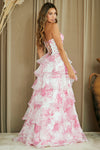 Load image into Gallery viewer, Wholesale Strapless Floral Ruffle Tiered High Slit A-Line Gown By LAA2060