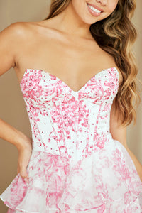Wholesale Strapless Floral Ruffle Tiered High Slit A-Line Gown By LAA2060