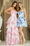 Load image into Gallery viewer, Wholesale Strapless Floral Ruffle Tiered High Slit A-Line Gown By LAA2060