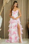 Load image into Gallery viewer, Wholesale Strapless Floral Ruffle Tiered High Slit A-Line Gown By LAA2060