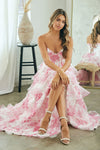 Load image into Gallery viewer, Wholesale Strapless Floral Ruffle Tiered High Slit A-Line Gown By LAA2060