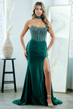 Load image into Gallery viewer, Wholesale Strapless Rhinestone Corset Satin Mermaid Evening Dress with Slit By LAA2131