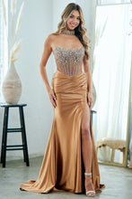 Load image into Gallery viewer, Wholesale Strapless Rhinestone Corset Satin Mermaid Evening Dress with Slit By LAA2131