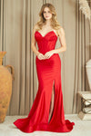 Load image into Gallery viewer, Strapless Sweetheart Corset Satin Evening Gown with High Slit &amp; Lace-Up Back Formal Prom Dress By LAA7081 - - Long Formal Dresses LAA