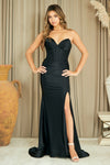 Load image into Gallery viewer, Strapless Sweetheart Corset Satin Evening Gown with High Slit &amp; Lace-Up Back Formal Prom Dress By LAA7081 - BLACK - Long Formal Dresses LAA
