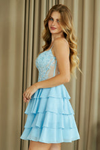 Load image into Gallery viewer, Wholesale Tiered Ruffle Short Dress with Floral Lace Corset Bodice By LAA2062S