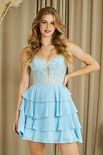 Load image into Gallery viewer, Wholesale Tiered Ruffle Short Dress with Floral Lace Corset Bodice By LAA2062S