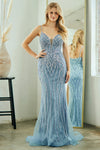 Load image into Gallery viewer, Wholesale Spaghetti Strap Embellished Mesh Fitted Evening Gown By LAA2132 - VINTAGE BLUE - LAA