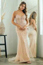 Load image into Gallery viewer, Wholesale Spaghetti Strap Embellished Mesh Fitted Evening Gown By LAA2132