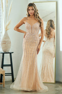 Wholesale Spaghetti Strap Embellished Mesh Fitted Evening Gown By LAA2132