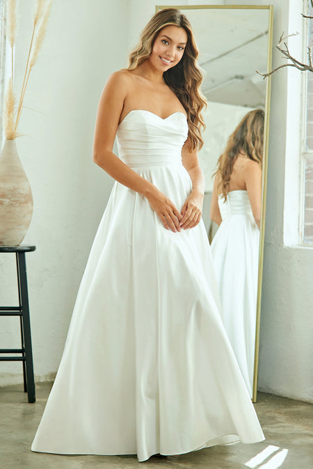 Wholesale Strapless Sweetheart A-Line Satin Bridal Gown By LAA5076