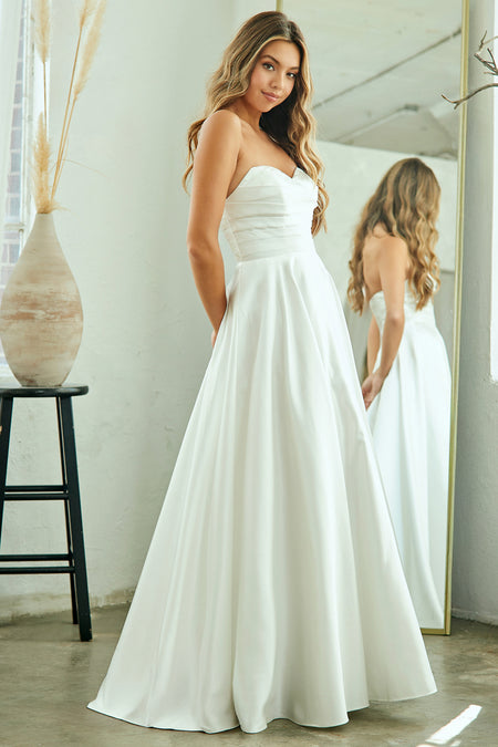Wholesale Strapless Sweetheart A-Line Satin Bridal Gown By LAA5076