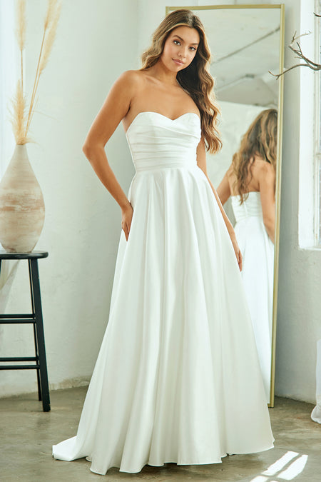Wholesale Strapless Sweetheart A-Line Satin Bridal Gown By LAA5076