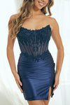 Load image into Gallery viewer, Wholesale Strapless Sweetheart Sequin Corset Satin Mini Dress By LAA9062S