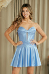 Load image into Gallery viewer, Wholesale Strapless Sweetheart Corset Satin Skater Mini Party Dress with Lace-Up Back By LAA9071S