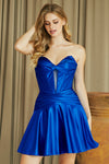Load image into Gallery viewer, Wholesale Strapless Sweetheart Corset Satin Skater Mini Party Dress with Lace-Up Back By LAA9071S