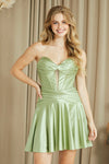 Load image into Gallery viewer, Wholesale Strapless Sweetheart Corset Satin Skater Mini Party Dress with Lace-Up Back By LAA9071S