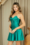 Load image into Gallery viewer, Wholesale Strapless Sweetheart Corset Satin Skater Mini Party Dress with Lace-Up Back By LAA9071S