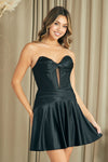 Load image into Gallery viewer, Wholesale Strapless Sweetheart Corset Satin Skater Mini Party Dress with Lace-Up Back By LAA9071S