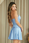 Load image into Gallery viewer, Wholesale Strapless Sweetheart Corset Satin Skater Mini Party Dress with Lace-Up Back By LAA9071S
