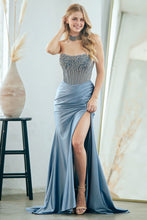 Load image into Gallery viewer, Wholesale Strapless Rhinestone Corset Satin Mermaid Evening Dress with Slit By LAA2131