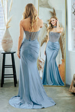 Load image into Gallery viewer, Wholesale Strapless Rhinestone Corset Satin Mermaid Evening Dress with Slit By LAA2131