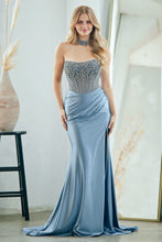 Load image into Gallery viewer, Wholesale Strapless Rhinestone Corset Satin Mermaid Evening Dress with Slit By LAA2131