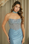 Load image into Gallery viewer, Wholesale Strapless Rhinestone Corset Mini Dress with Satin Skirt By LAA2130S