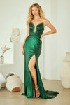 Load image into Gallery viewer, LAA9076 Wholesale Strapless Beaded Metallic Shimmer Prom Dress V-Neckline High Slit Evening Gown