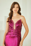 Load image into Gallery viewer, LAA9076 Wholesale Strapless Beaded Metallic Shimmer Prom Dress V-Neckline High Slit Evening Gown