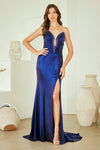 Load image into Gallery viewer, LAA9076 Wholesale Strapless Beaded Metallic Shimmer Prom Dress V-Neckline High Slit Evening Gown