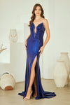 Load image into Gallery viewer, LAA9076 Wholesale Strapless Beaded Metallic Shimmer Prom Dress V-Neckline High Slit Evening Gown