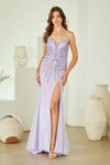 Load image into Gallery viewer, LAASU095 Wholesale Beaded Rhinestone Evening Gown with V-Neckline, High Slit &amp; Lace-Up Back