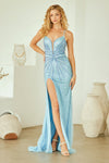 Load image into Gallery viewer, LAASU095 Wholesale Beaded Rhinestone Evening Gown with V-Neckline, High Slit &amp; Lace-Up Back