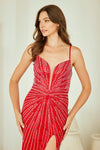 Load image into Gallery viewer, LAASU095 Wholesale Beaded Rhinestone Evening Gown with V-Neckline, High Slit &amp; Lace-Up Back