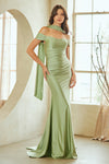 Load image into Gallery viewer, LAA3101 Wholesale Off-Shoulder Fitted Sheath Ruched Prom Evening Gown with Matching Scarf