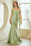 Load image into Gallery viewer, LAA3101 Wholesale Off-Shoulder Fitted Sheath Ruched Prom Evening Gown with Matching Scarf