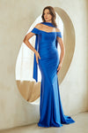 Load image into Gallery viewer, LAA3101 Wholesale Off-Shoulder Fitted Sheath Ruched Prom Evening Gown with Matching Scarf