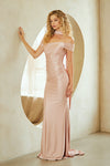 Load image into Gallery viewer, LAA3101 Wholesale Off-Shoulder Fitted Sheath Ruched Prom Evening Gown with Matching Scarf