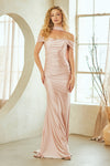 Load image into Gallery viewer, LAA3101 Wholesale Off-Shoulder Fitted Sheath Ruched Prom Evening Gown with Matching Scarf