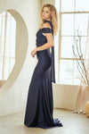 Load image into Gallery viewer, LAA3101 Wholesale Off-Shoulder Fitted Sheath Ruched Prom Evening Gown with Matching Scarf