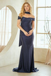 Load image into Gallery viewer, LAA3101 Wholesale Off-Shoulder Fitted Sheath Ruched Prom Evening Gown with Matching Scarf