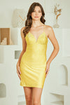 Load image into Gallery viewer, Rhinestone Ruched Backless Mini Dress Crisscross Straps Party Dress By LAA3100S - YELLOW - Dress LAA