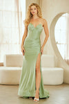 Load image into Gallery viewer, Strapless Sweetheart Corset Satin Evening Gown with High Slit &amp; Lace-Up Back Formal Prom Dress By LAA7081 - - Long Formal Dresses LAA