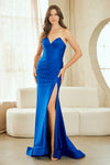 Load image into Gallery viewer, Strapless Sweetheart Corset Satin Evening Gown with High Slit &amp; Lace-Up Back Formal Prom Dress By LAA7081 - ROYAL BLUE - Long Formal Dresses LAA