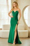 Load image into Gallery viewer, Strapless Sweetheart Corset Satin Evening Gown with High Slit &amp; Lace-Up Back Formal Prom Dress By LAA7081 - EMERALD GREEN - Long Formal Dresses LAA