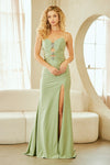 Load image into Gallery viewer, Wholesale Strapless Sweetheart Cutout Evening Gown with Lace-Up Back &amp; Thigh Slit by LAA3102 - SAGE - Dresses LAA