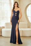Load image into Gallery viewer, Wholesale Strapless Sweetheart Cutout Evening Gown with Lace-Up Back &amp; Thigh Slit by LAA3102 - NAVY - Dresses LAA